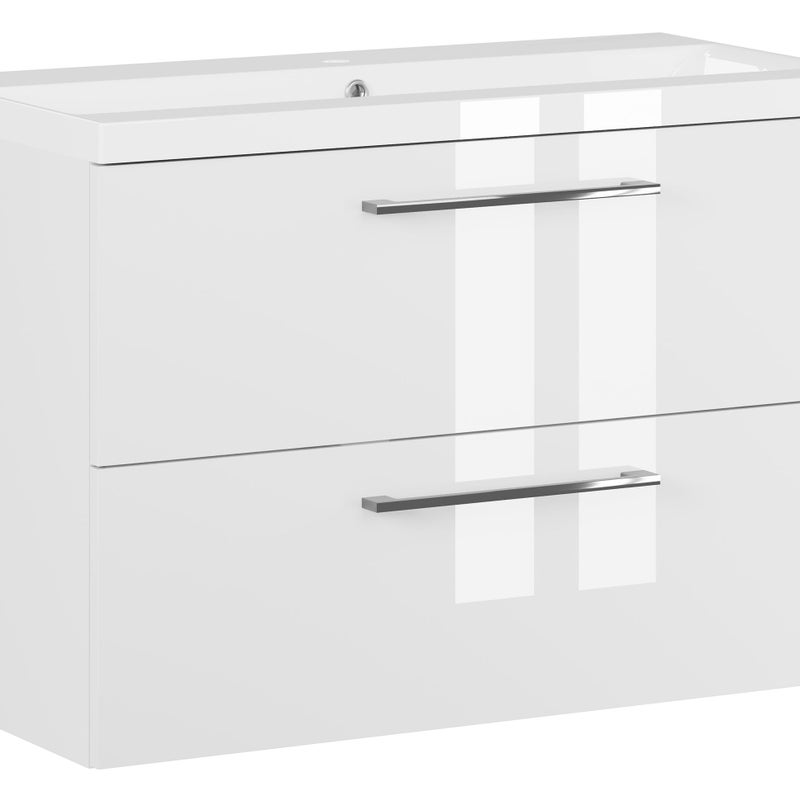 Szafka łazienkowa z umywalką wisząca pod umywalkę biały połysk 80 cm zestaw