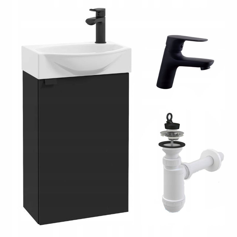Szafka Łazienkowa Wisząca z Umywalką 40 x 22 mm Czarny Mat Bateria Czarna 1 szt