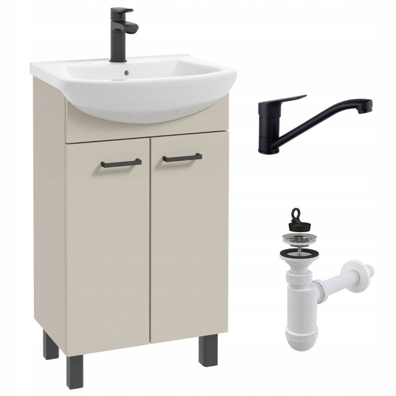 Szafka Łazienkowa z Umywalką 50 Kaszmir Beżowy Matowa Stojąca Bateria Obrot