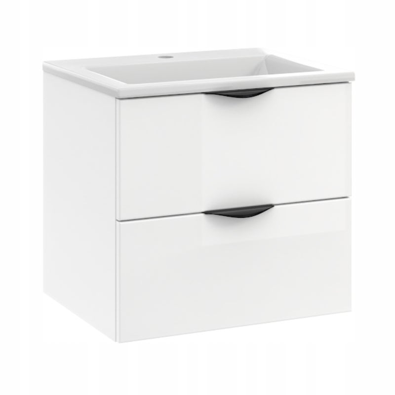 Szafka Łazienkowa z Umywalką Biała Wisząca 50 x 40 z Szufladami Połysk MDF