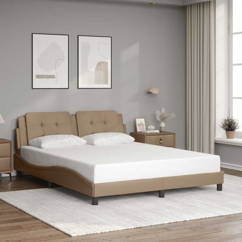 Łóżko Tapicerowane Cappuccino Rama Łóżka Ze Stelażem Ekoskóra 160x200 cm