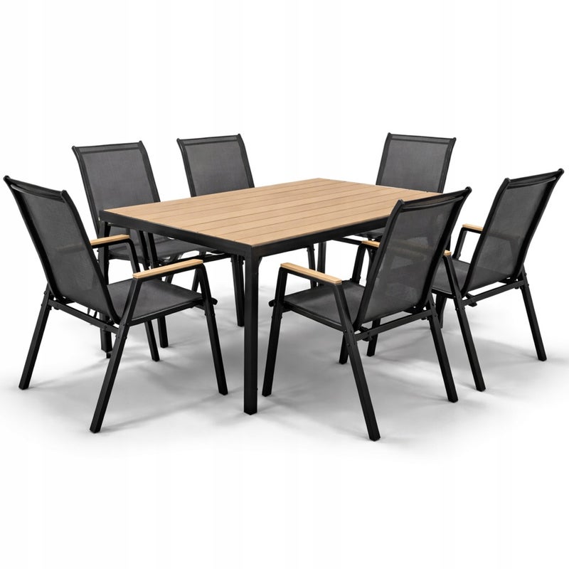 Zestaw balkonowy stół Allen-ST 150x90W + 6x krzesło Pola KD czarne