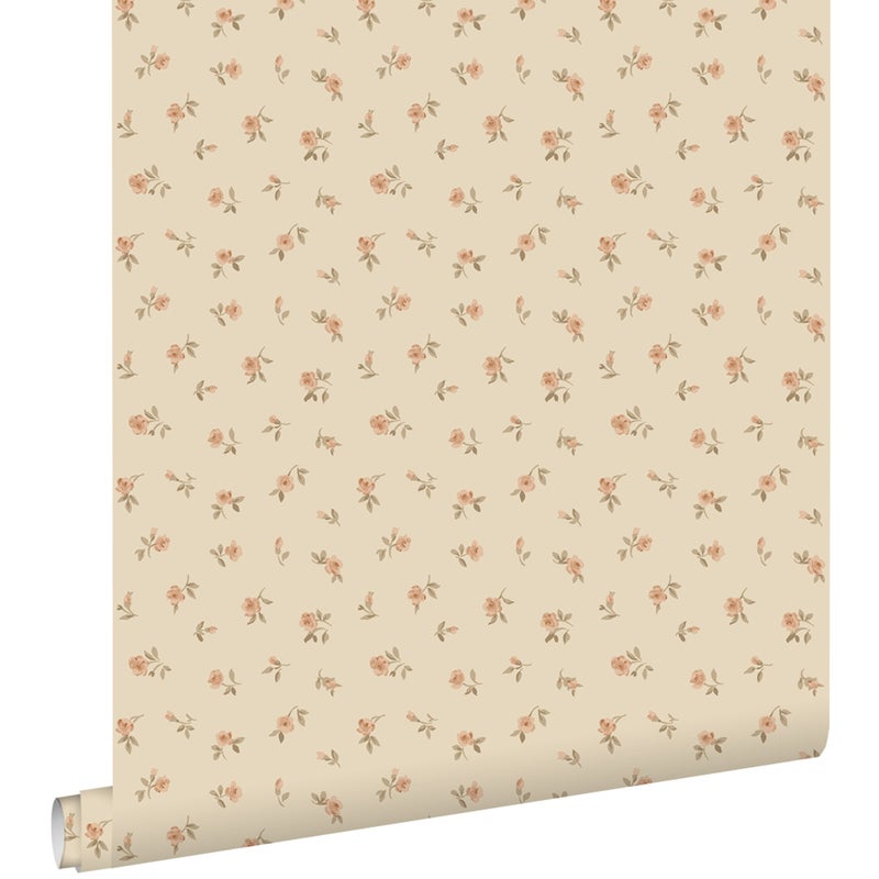 Tapeta zabytkowe kwiaty beżowym - 53 cm x 10.05 m - ESTAHOME