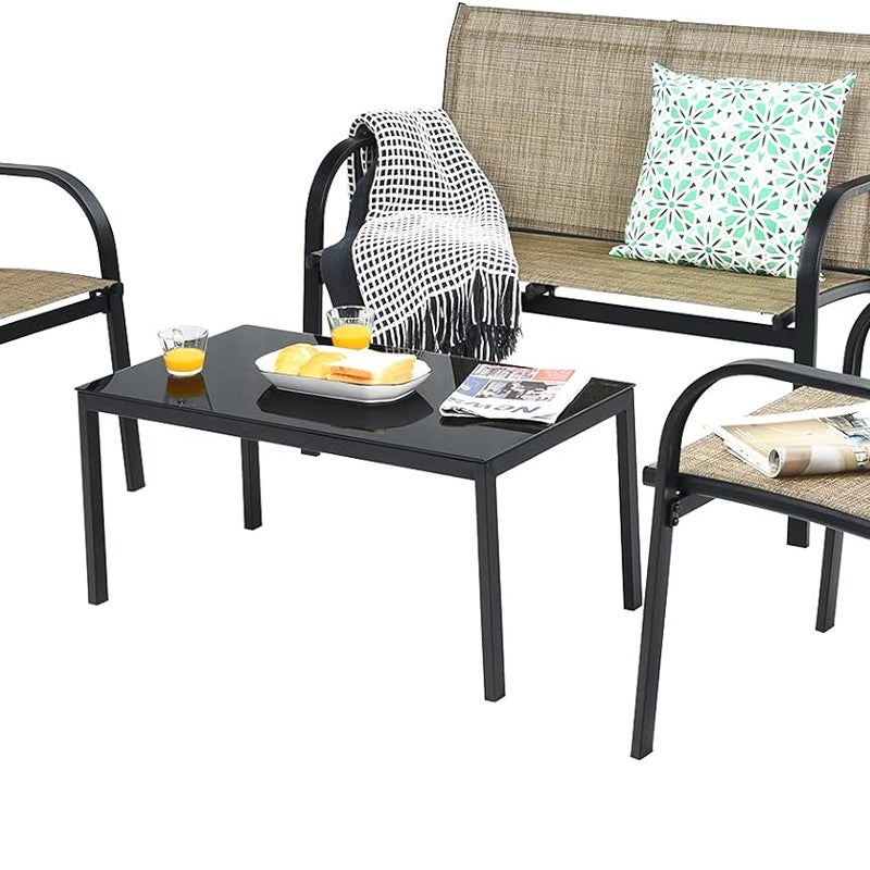 Zestaw ogrodowy 4-częściowy z metalu, 2 fotele, zestaw mebli ogrodowych (brązowy)