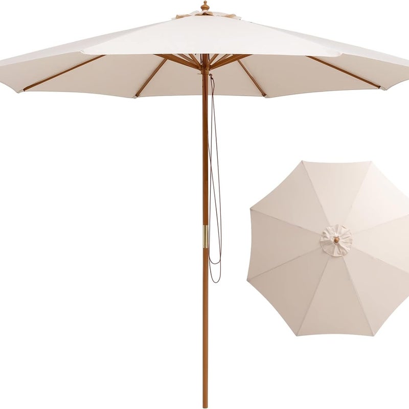 Zewnętrzny Parasol Ogrodowy 3M, Parasol Balkonowy z 8 Bambusowymi Żebrami, Podnoszenie Przez Blok, Podstawa Niezałączona (304x262cm-Beżowy)