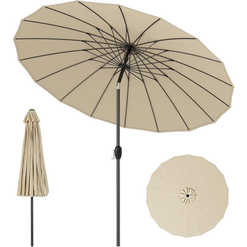 Parasol Uchylny 2,7M z 18 Żebrami z Włókna Szklanego, Zewnętrzny Parasol Ogrodowy z Korbą, do Balkonu, Tarasu, Podstawa Niezałączona