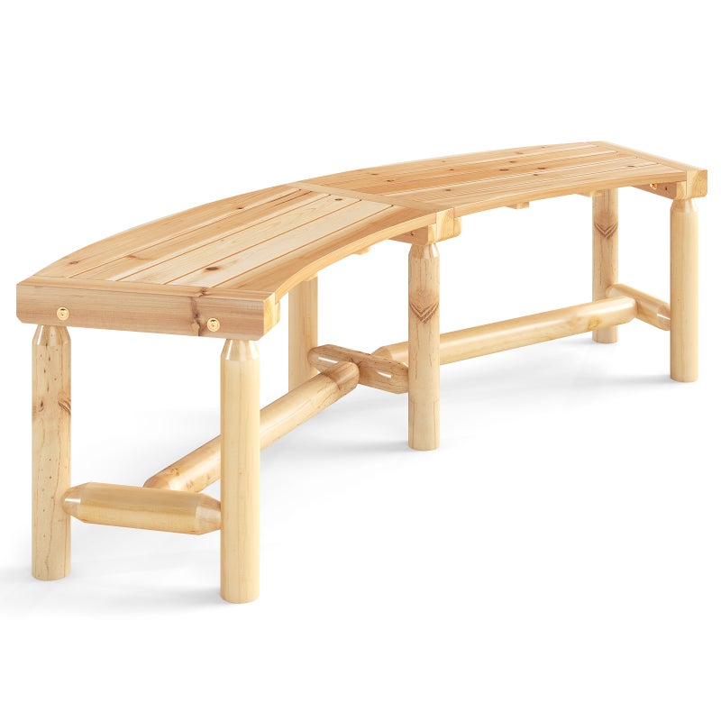 Zakrzywiona ławka ogrodowa z litego drewna dla 2–3 osób, ławka ogrodowa bez oparcia do ogrodu i przy basenie, nośność 360 kg, naturalna