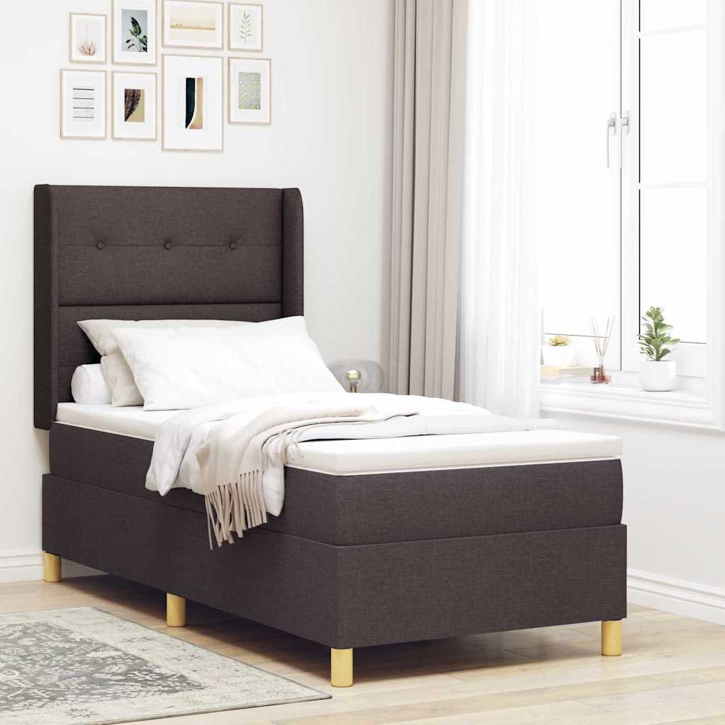 VidaXL Łóżko sprężynowe z materacem Ciemny brąz 90 x 190 cm tkanina