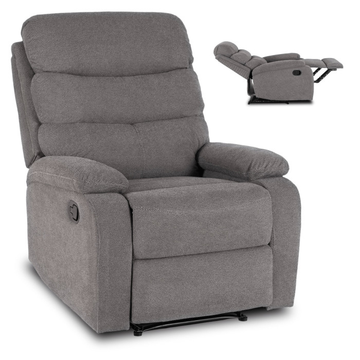 Fotel Rozkładany z Podnóżkiem KOBE Szary Nowoczesny