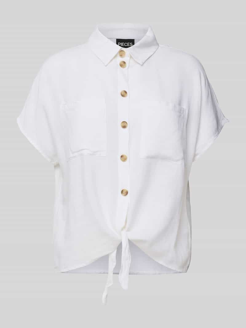 bluzka koszulowa o kroju regular fit z mieszanki wiskozy i lnu model 'PIA'