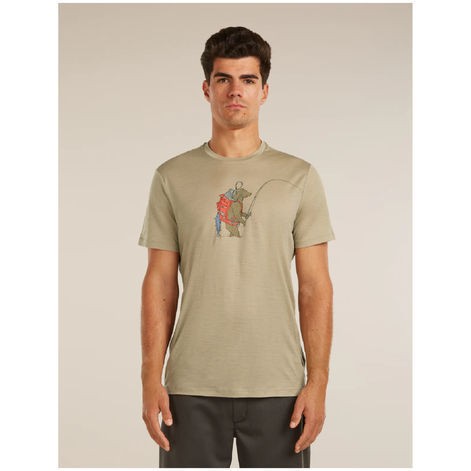 Męska koszulka Icebreaker Merino 150 Tech Lite SS Tee Bear Catch Rozmiar: XXL / Kolor: beżowy