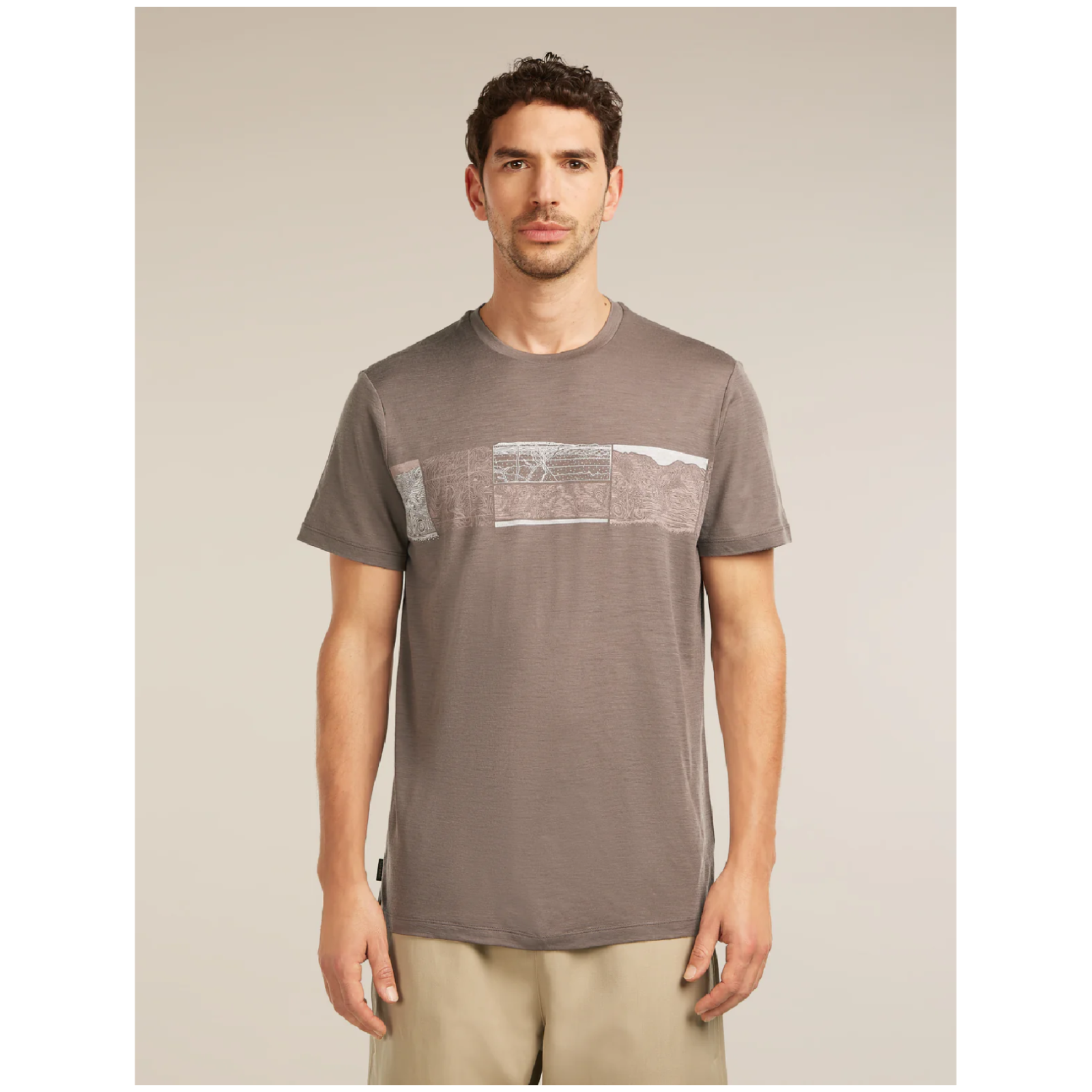 Męska koszulka Icebreaker Men Merino 150 Tech Lite SS Tee Elevation Line Rozmiar: L / Kolor: jasnobrązowy