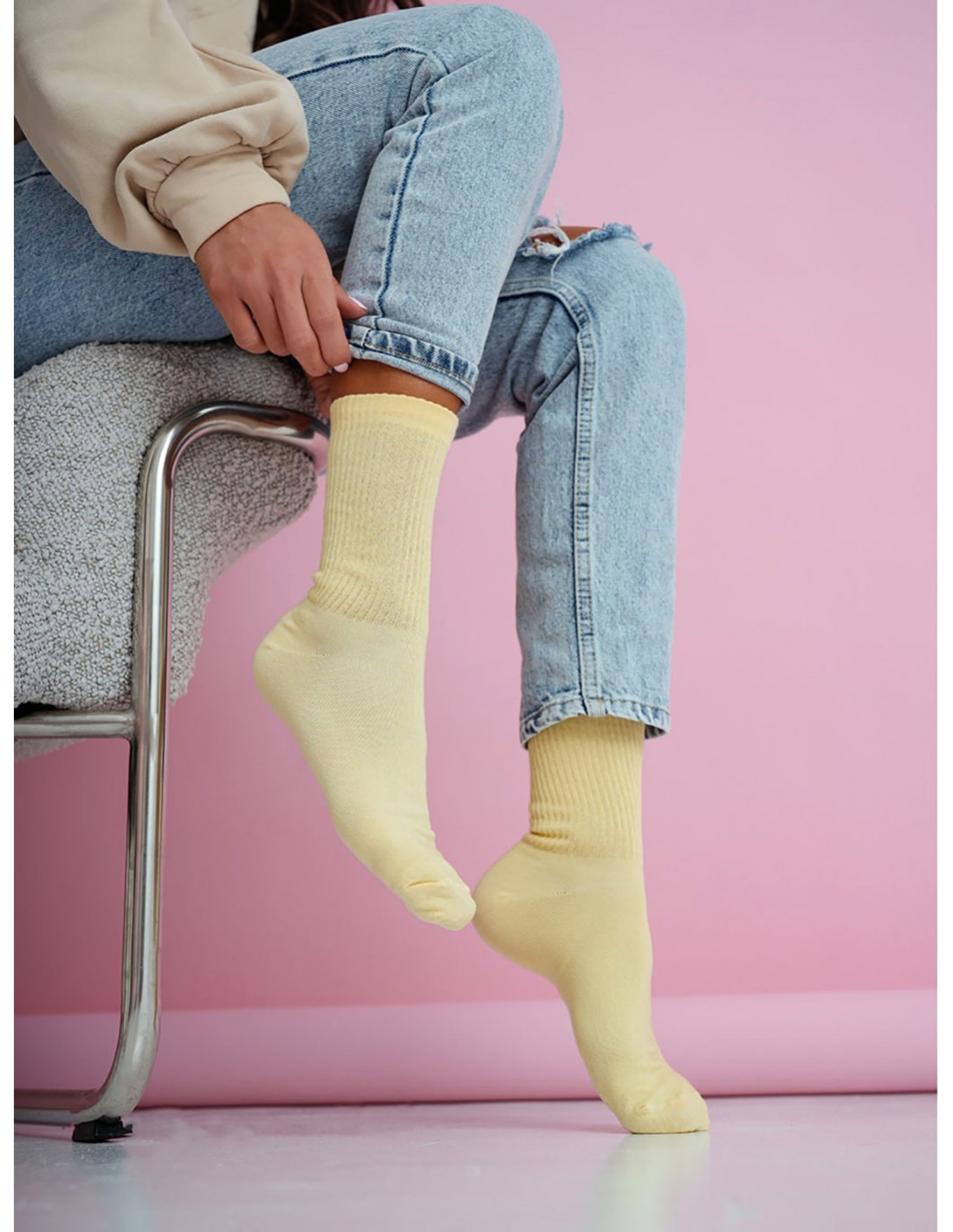 Skarpetki damskie gładkie w prążek - cytrynowe