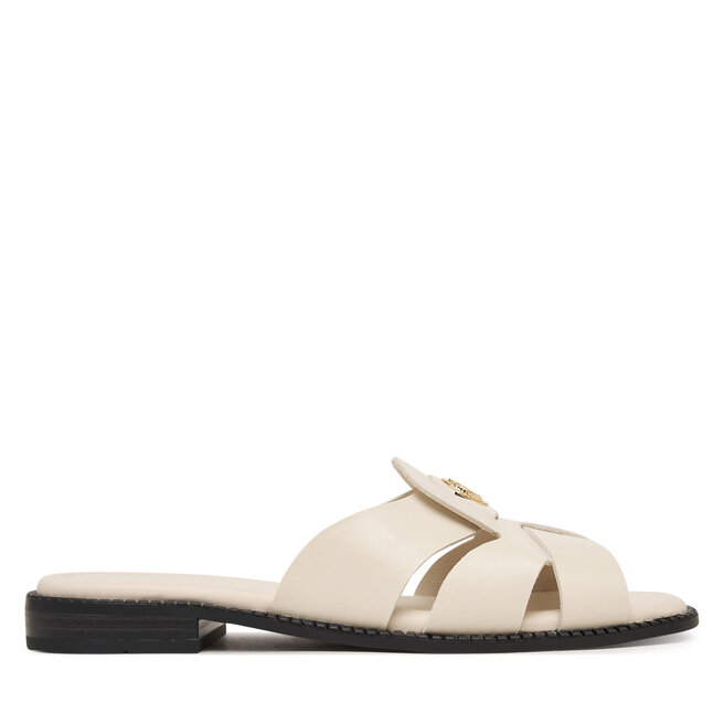Klapki Tommy Hilfiger Leather Crest Square Toe Sandals FW0FW09126 Kremowy