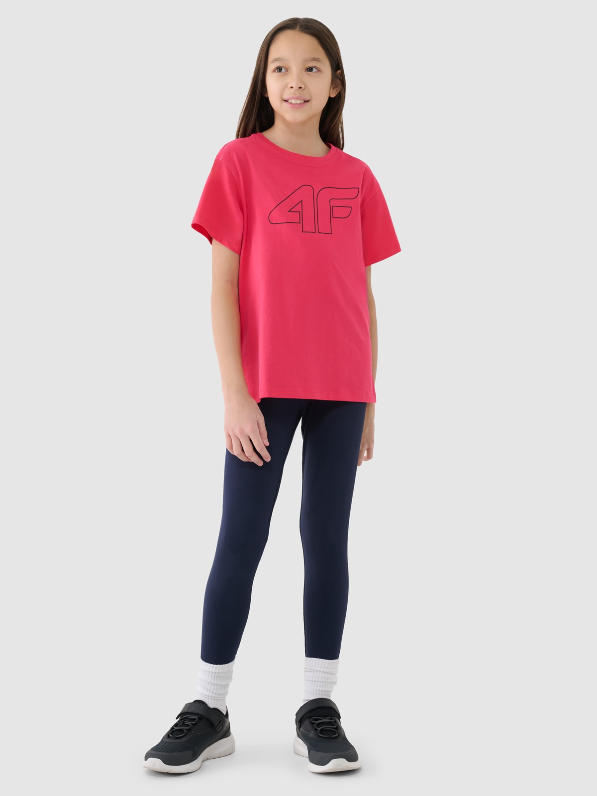 4F T-shirt oversize z nadrukiem dziewczęcy - różowy 140 (9-10 lat)