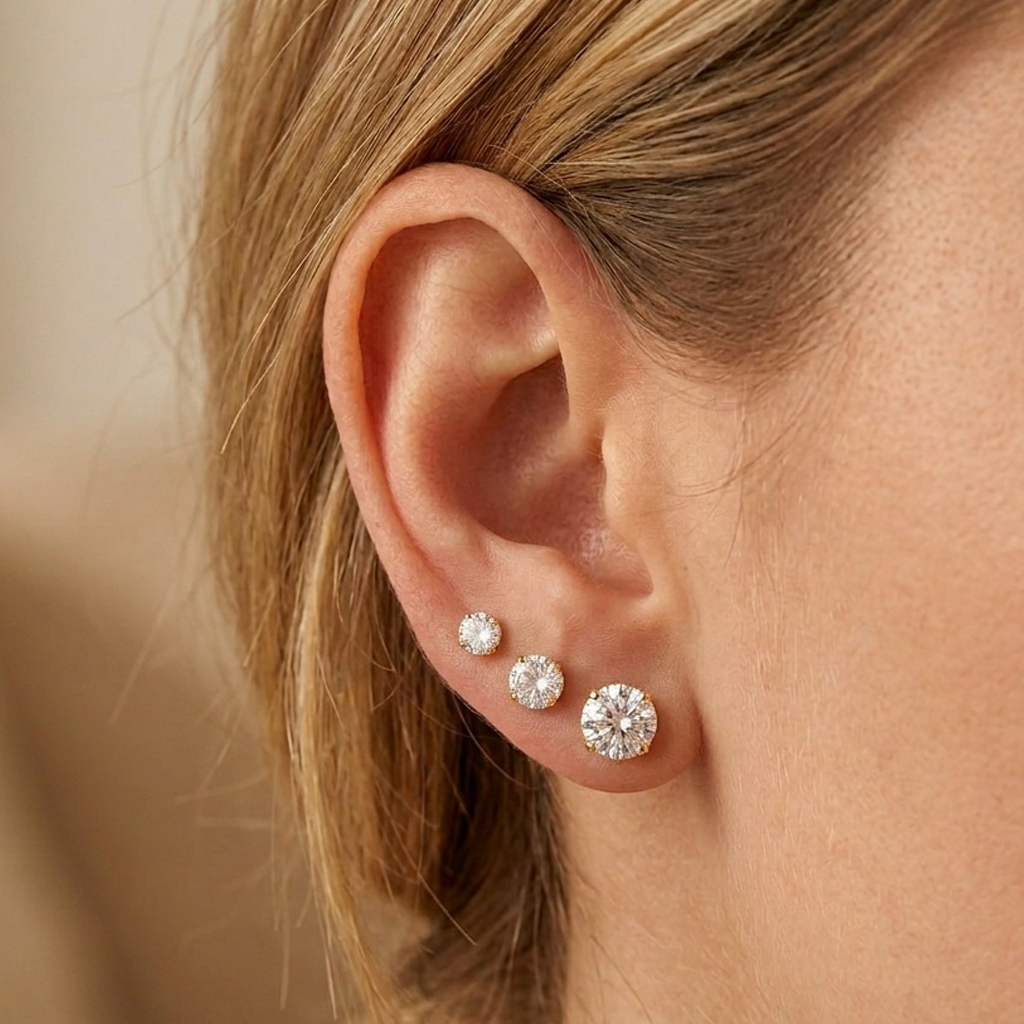 Kolczyki Cyrkonie Zestaw - Stal Szlachetna Pozałcane