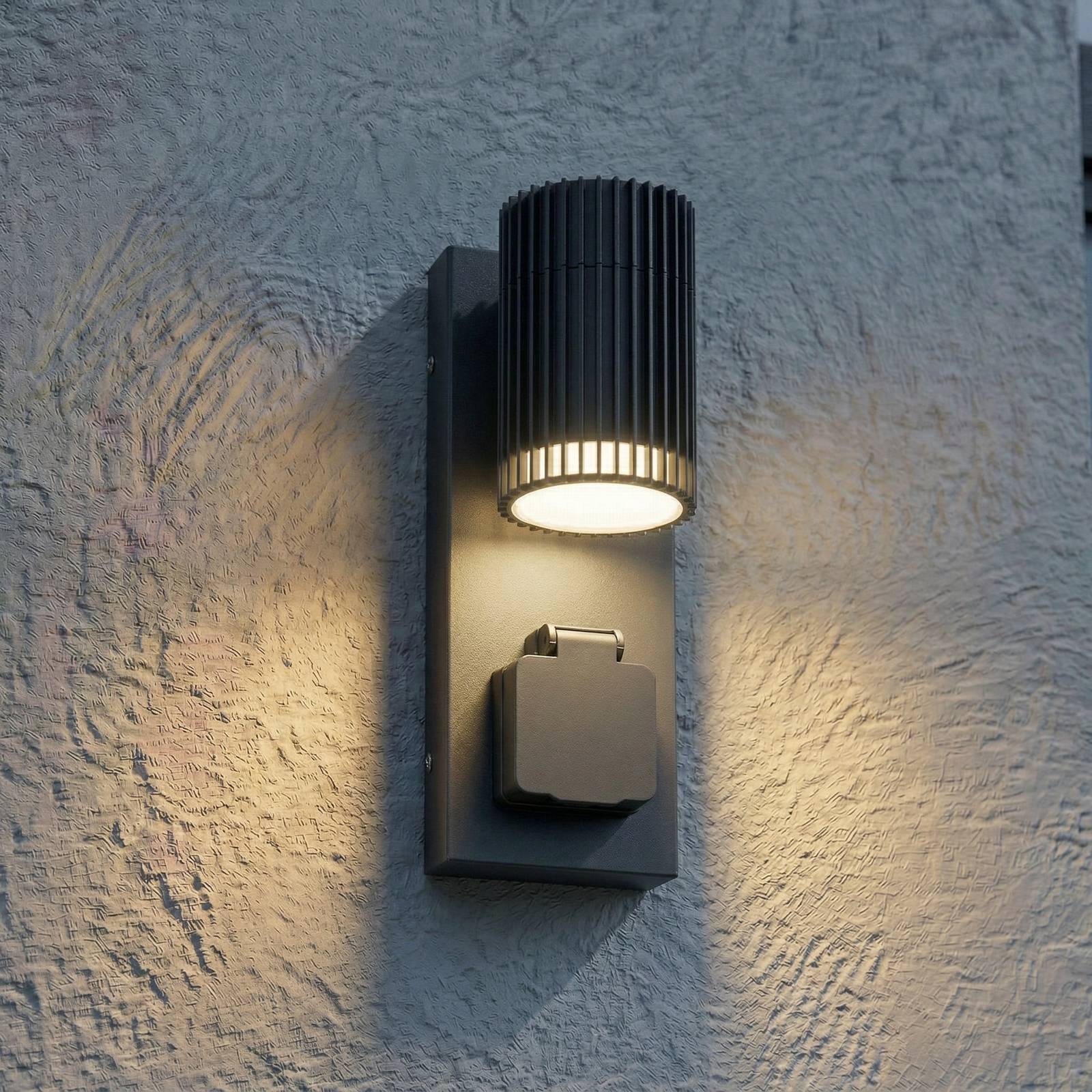 Kinkiet zewnętrzny Enerio Lindby, możliwość ściemniania, czarny, aluminium, nowoczesny