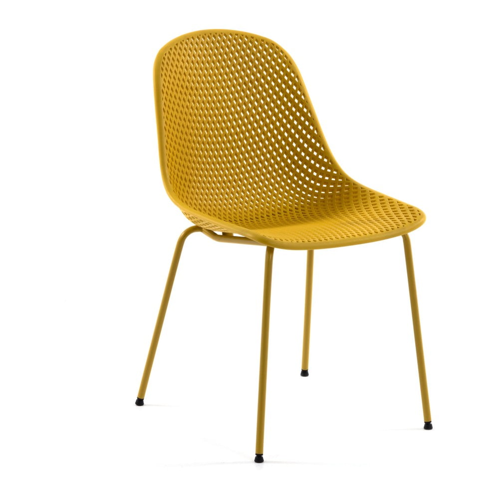 Kave Home Żółte metalowe krzesło ogrodowe Quinby