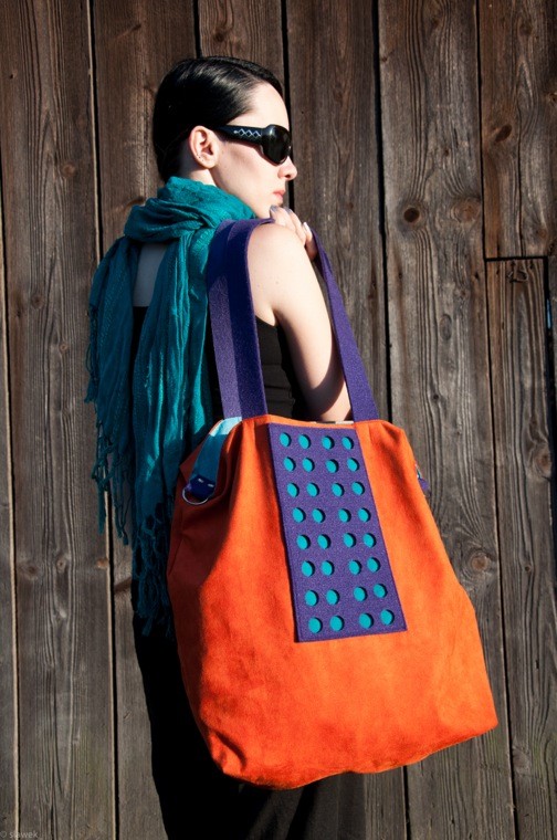 Torba hobo XXL - pomarańcz, fiolet, szmaragd