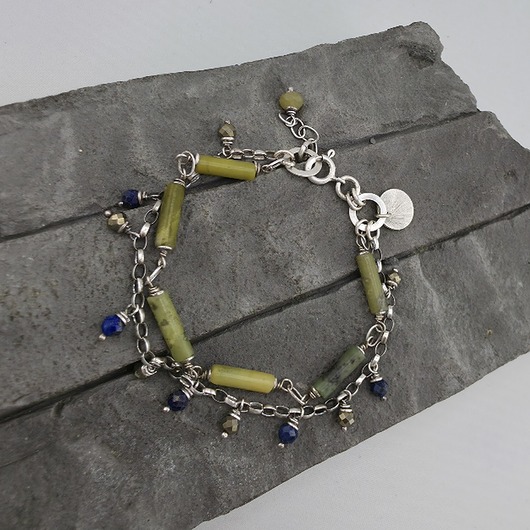 Żółty turkus, lapis i piryt - bransoletka