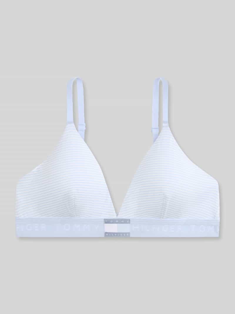 Biustonosz o trójkątnym kształcie z paskiem z logo