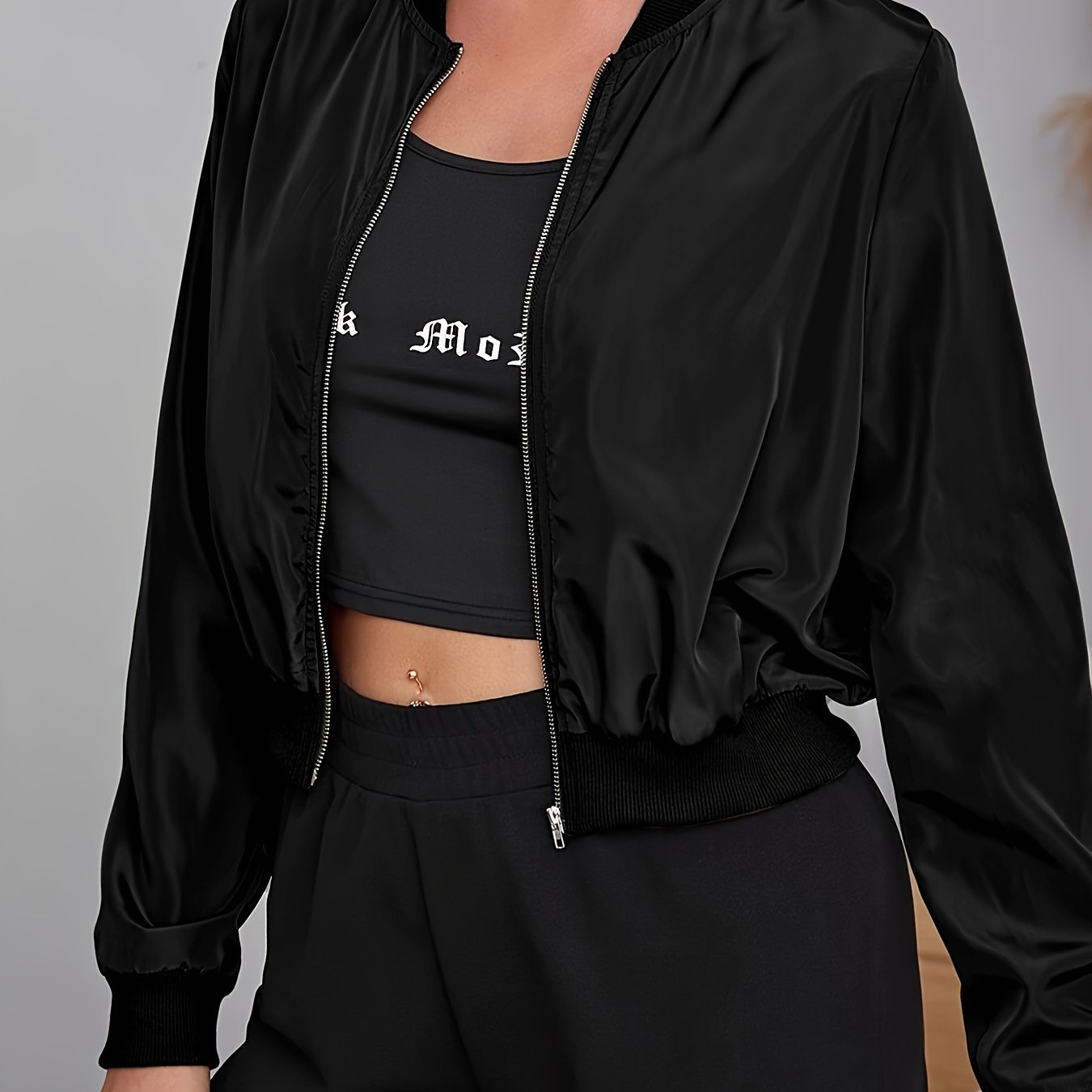 TEMU Elegancka Damska Kurtka Bomber - Casualowa, Poliestrowa, Możliwość Prania w Pralce, Jednolity z Kołnierzem Baseballowym na Wiosnę/Jesień