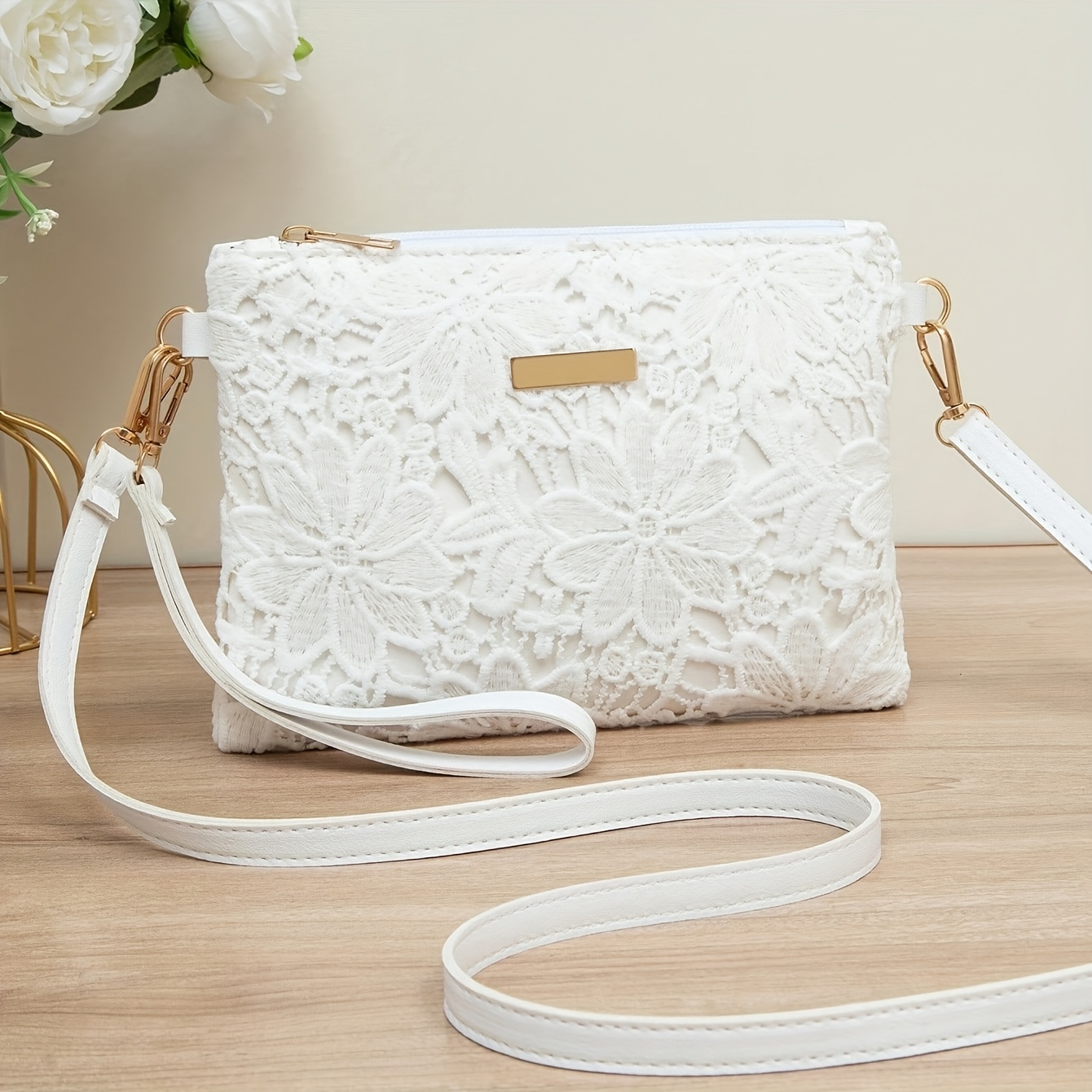 TEMU Boho ażurowa torba na ramię z wyciętym kwiatem - odpowiednia do codziennych dojazdów, na wakacje i zakupy, torba do ręki lub na ramię, mała