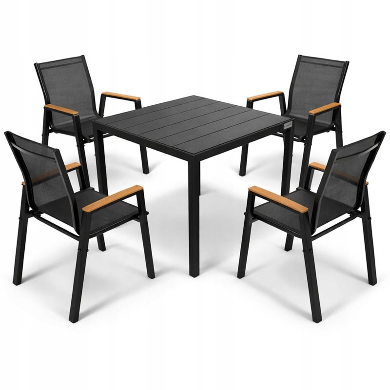 Zestaw mebli ogrodowych balkon stół Allen-ST 70x70C + 4x krzesło Polinka KD czarny