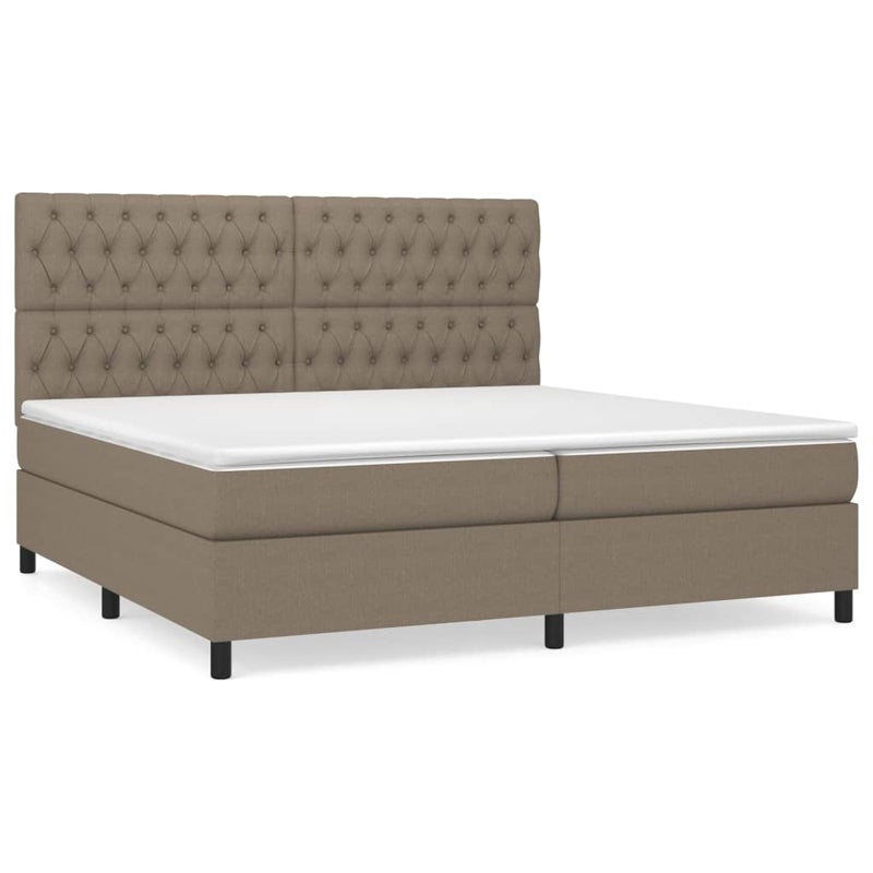 Łóżko Kontynentalne z Materacem Taupe Tkanina Łóżko Sypialniane Tapicerowane 200x200 cm