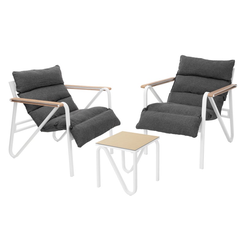 ML-Design zestaw mebli ogrodowych 3szt biało-szary stół 2 krzesła poduszki zestaw bistro stalowa rama taras odporny na pogodę wygodne siedziska