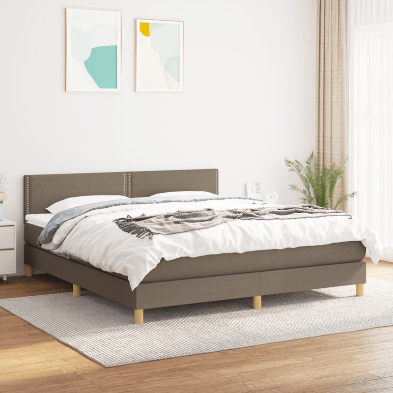 Łóżko Kontynentalne z Materacem Taupe Tkanina Łóżko Sypialniane Tapicerowane 180x200 cm