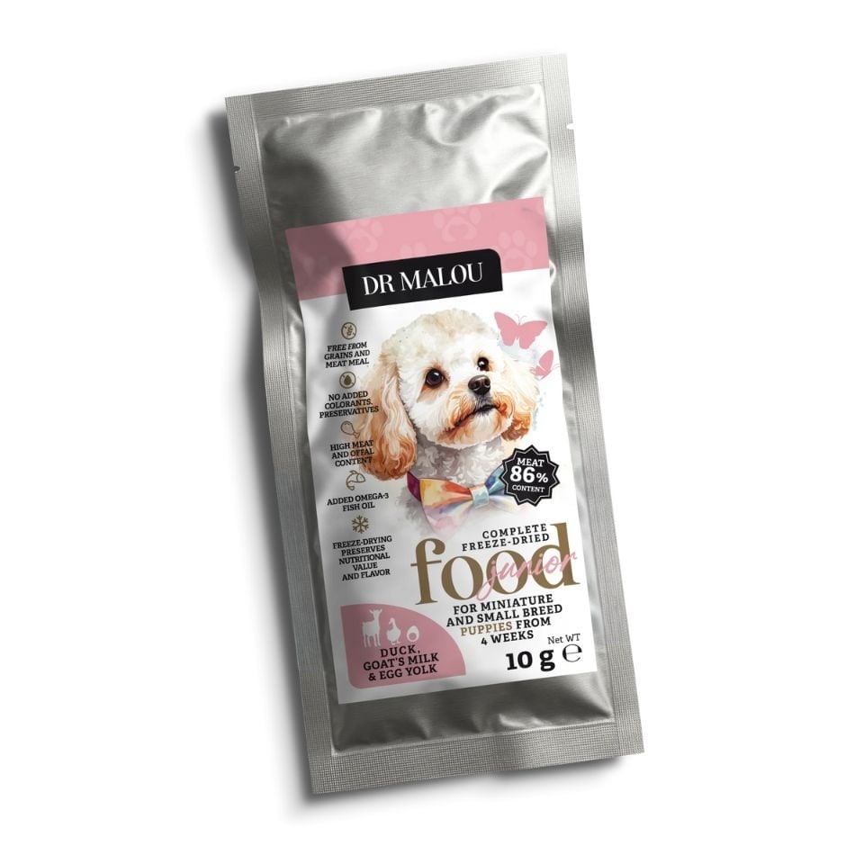 DR MALOU Puppies Liofilizowana karma Kaczka z mlekiem kozim i żółtkiem 10g sucha karma dla szczeniąt