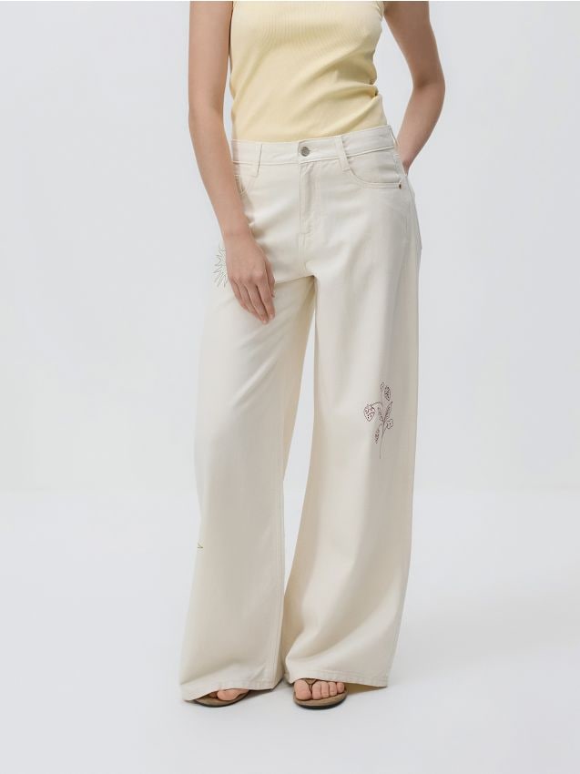 Reserved - Jeansy wide leg - złamana biel