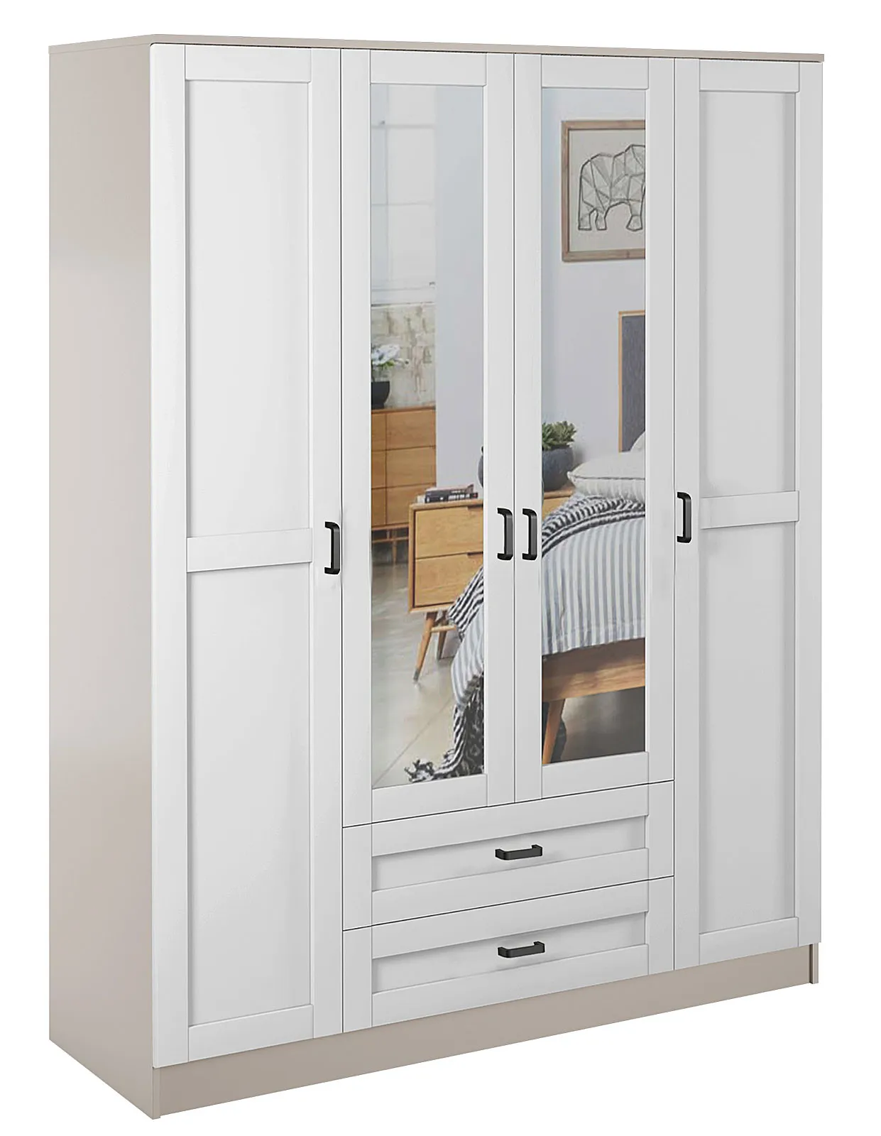 Minimalistyczna szafa z lustrem kaszmir + biały M4-B11