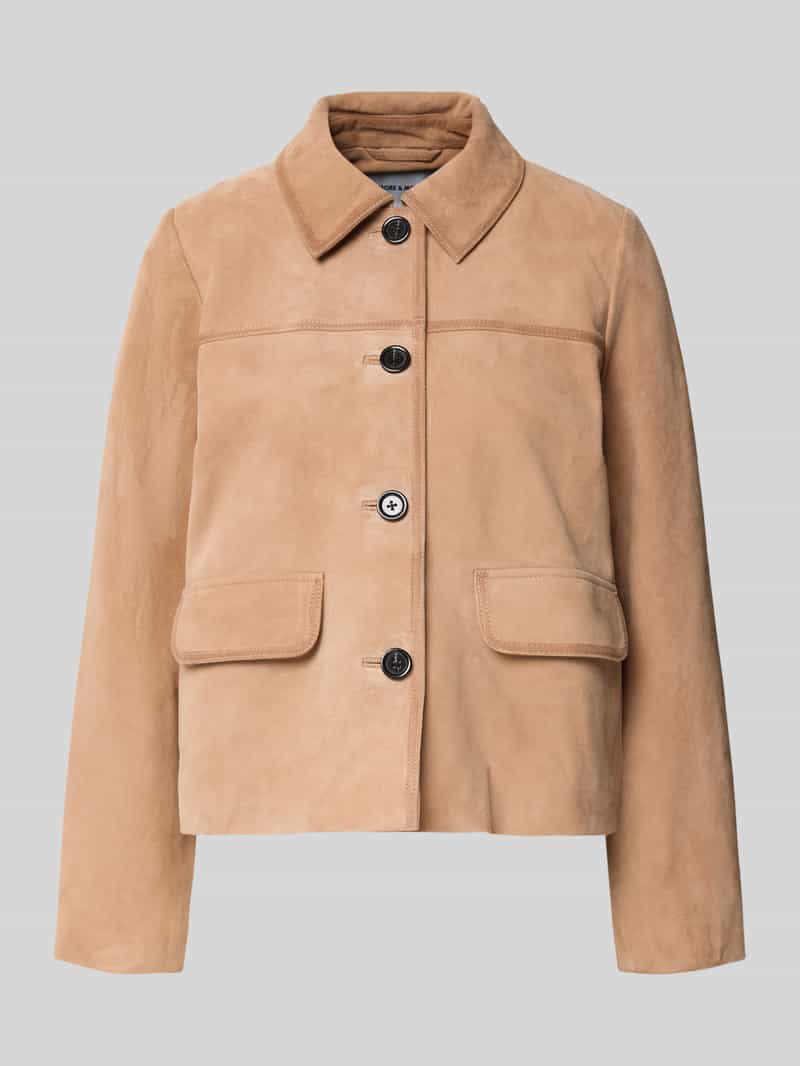 Kurtka skórzana ze skóry koziej welurowej z kieszeniami z patką