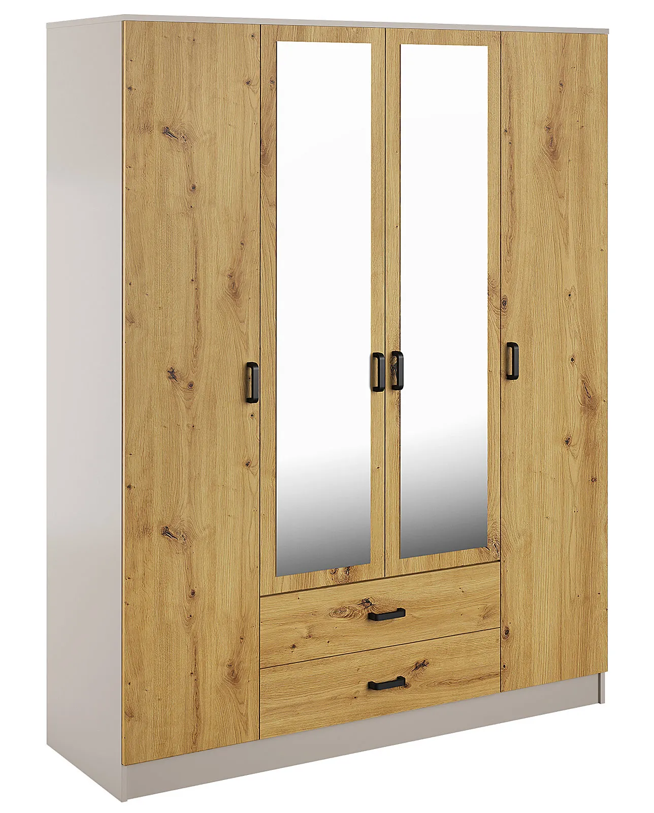 Czterodrzwiowa szafa z lustrem w kolorze kaszmir + dąb artisan R0-W23