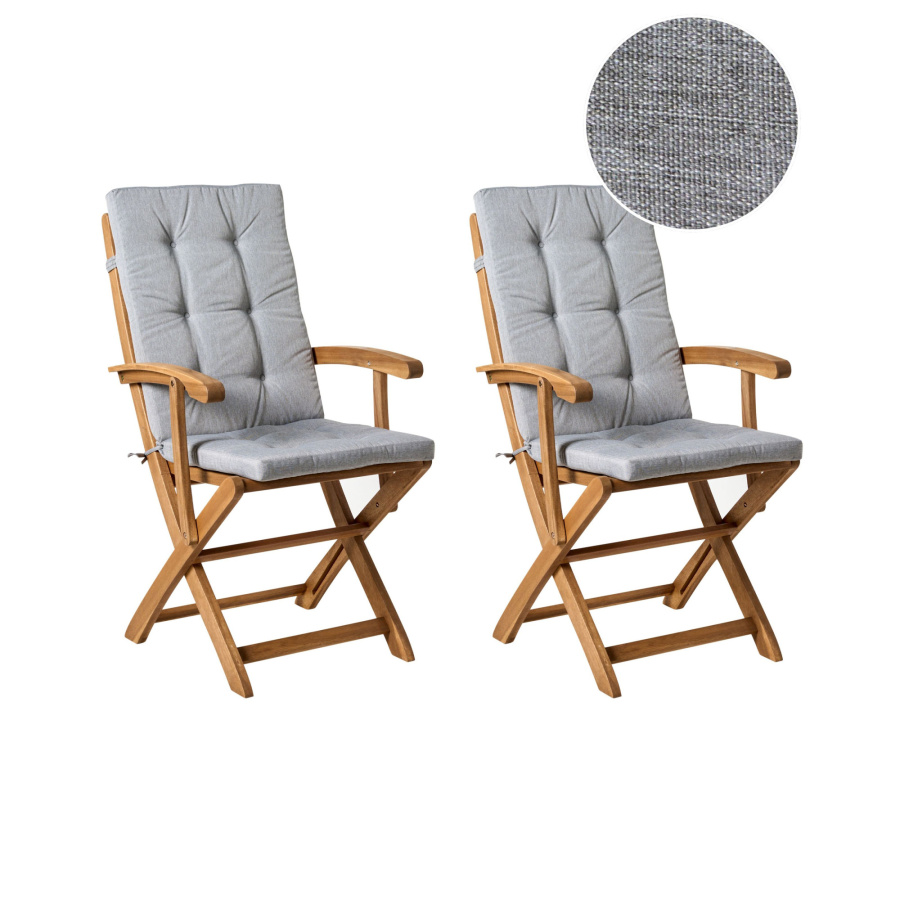 Zestaw 2 krzeseł ogrodowych z poduszkami MAUI PREMIUM Drewno akacjowe Szary melanż B627649