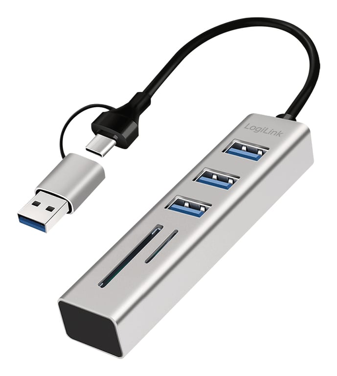 LogiLink UA0445 huby i koncentratory USB 3.2 Gen 1 (3.1 Gen 1) Type-A + Type-C 5000 Mbit/s Szary