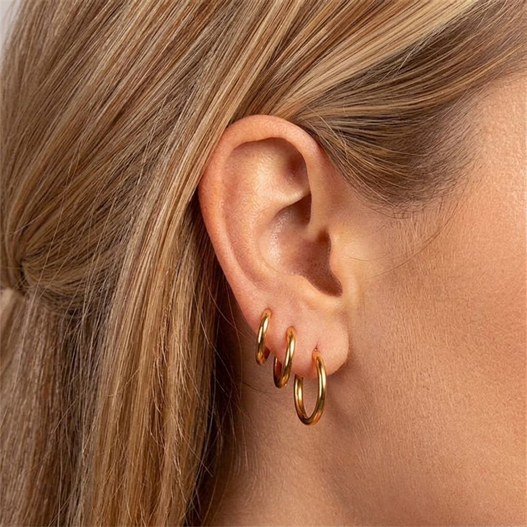 Kolczyki Kółka Zestaw - Stal Szlachetna Pozałcane