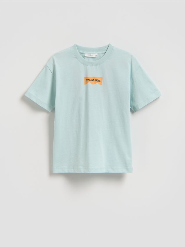 Reserved - Bawełniany t-shirt z nadrukiem - jasnoszary