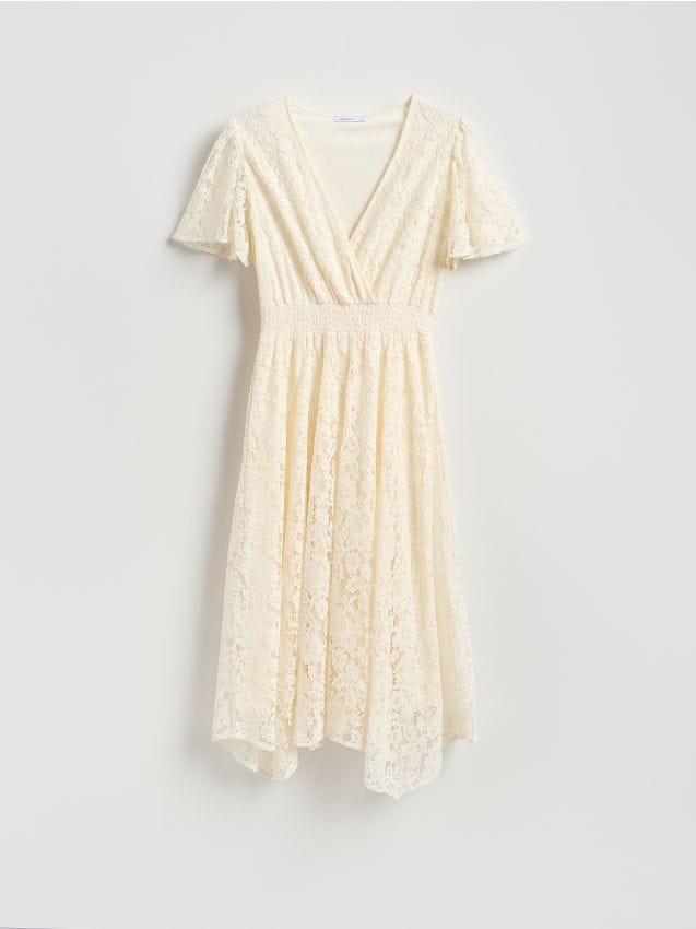 Reserved - Koronkowa sukienka midi - złamana biel