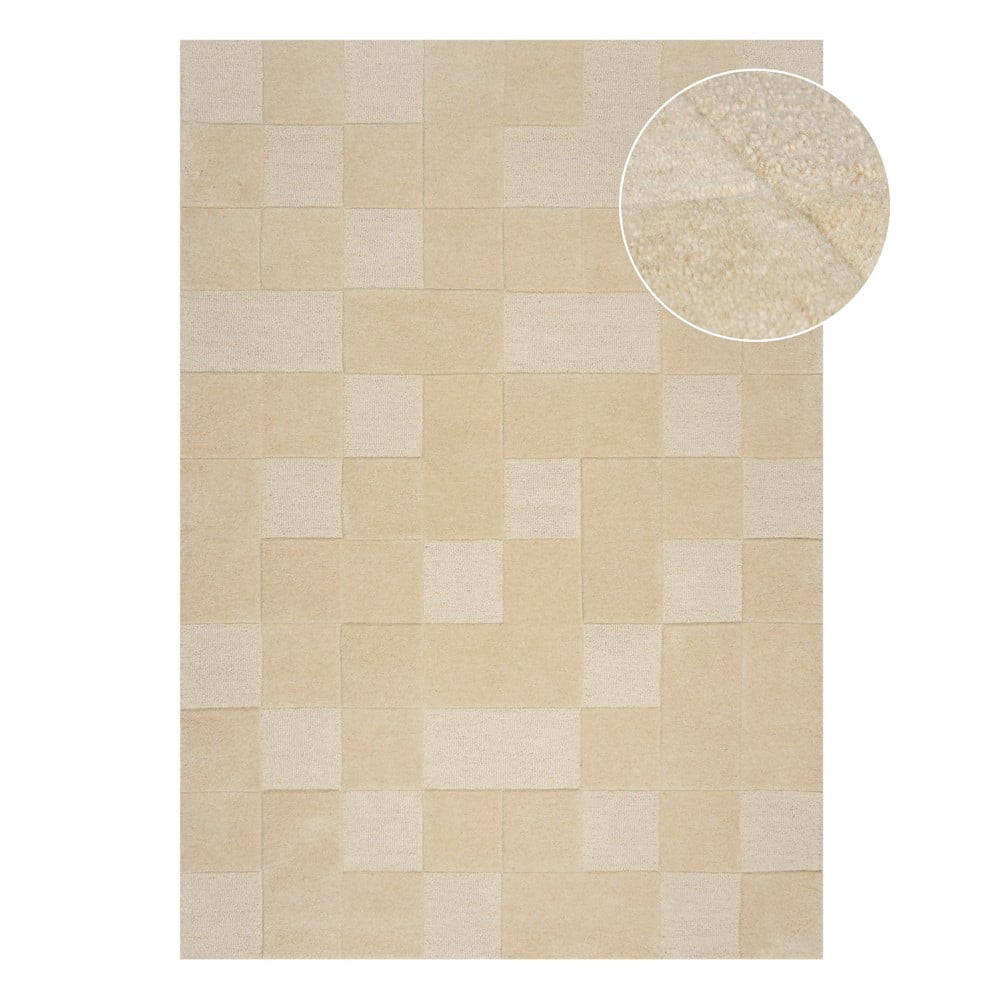 Beżowy wełniany dywan tkany ręcznie 240x340 cm Checkerboard – Flair Rugs