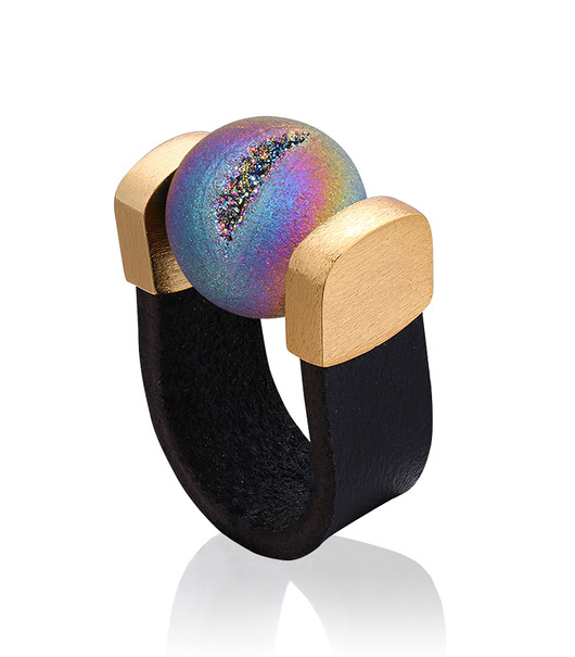 Pierścionek Agate Druzy Rainbow Ring in Gold