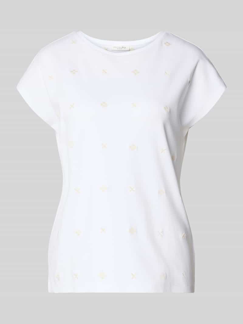 t-shirt z okrągłym dekoltem i haftami