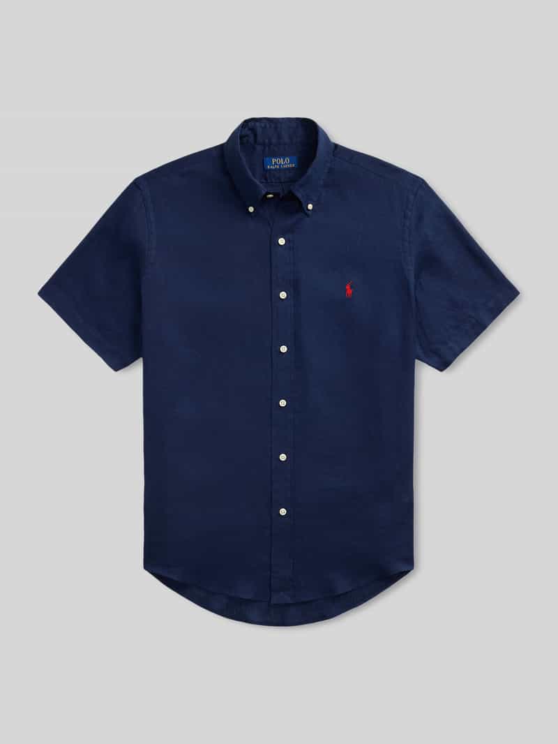 Koszula z lnu o kroju regular fit z kołnierzykiem typu button down