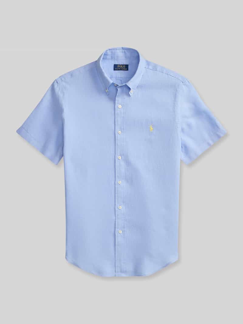 Koszula z lnu o kroju regular fit z kołnierzykiem typu button down