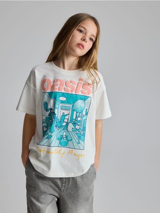 Reserved - T-shirt Oasis - złamana biel