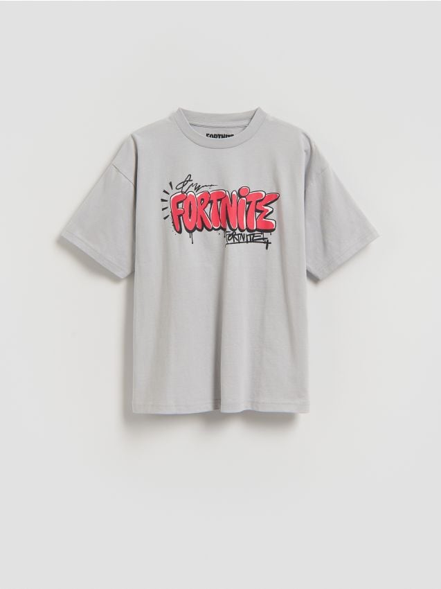 Reserved - Bawełniany t-shirt Fortnite - jasnoszary