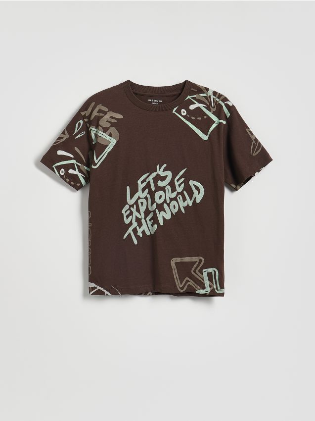 Reserved - Bawełniany t-shirt - ciemnobrązowy
