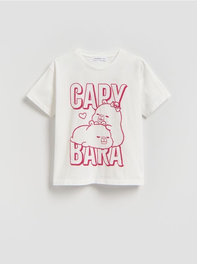 Reserved - T-shirt Kapibara CapyFun - złamana biel